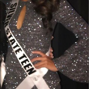 JVN by Jovani two-toned silver dress